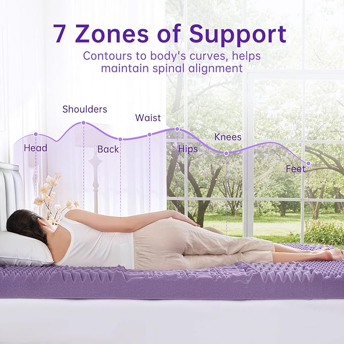 MUXHOMO 3 Inch 7-Zone Twin XL Mattress Topper, Egg Crate Memory Foam Mattress Topper Twin XL Size for Back Pain, Lavender Cooling Gel Infused Bed Pad, CertiPUR-US and Oeko-TEX Certification (79"×38")