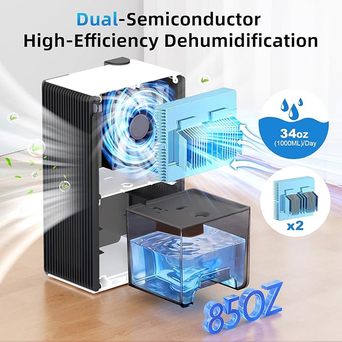 98 OZ Small Dehumidifier for Home 1000 Sq Ft, Quiet Dehumidifier with Drain Hose, Auto Shut-Off, Sleep Mode, 7-Color Light for Basement, Bedroom, Bathroom, Closet, RV (Cream Black)