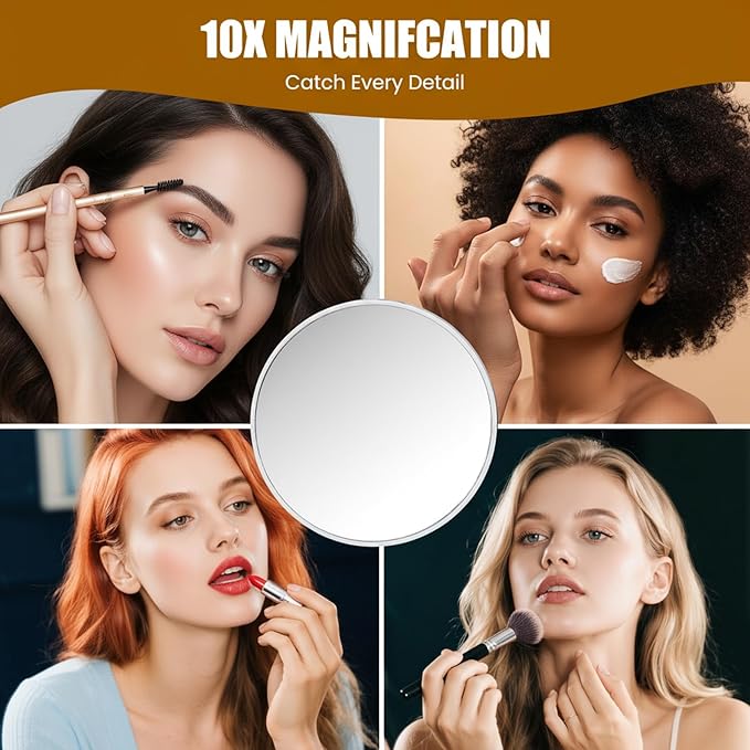 Vanity Mirror with Lights, 16"×12.4" LED Makeup Mirror, Rounded Frame, 10X Magnification, Smart Touch with 3-Color Lighting, Dimmable, 360° Rotation, Lighted Up for Makeup Desk, Bedroom (White)
