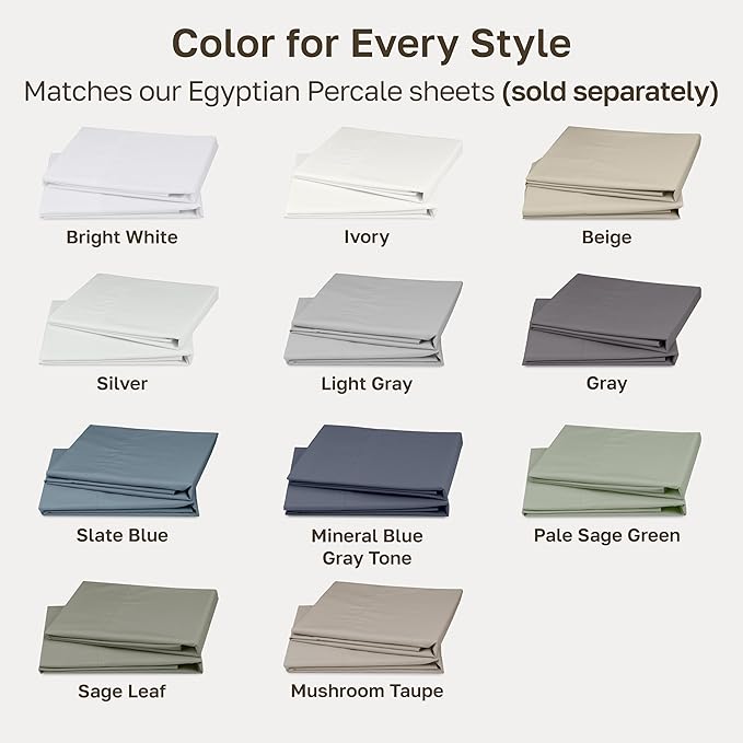 California Design Den Percale Pillow Cases King Size Set of 2-100% Egyptian Cotton, Crisp Percale Feel, Breathable & Soft Pillow Case Set - Ivory