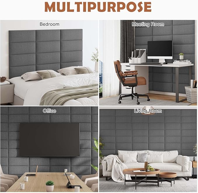 IFNOW Upholstered Wall Mounted Headboard, 3D Soundproof Wall Panels Peel and Stick Headboard for Full Size, Reusable and Removable Tufted Bed Headboard in Dark Grey(6 Panels, 10" x 24")