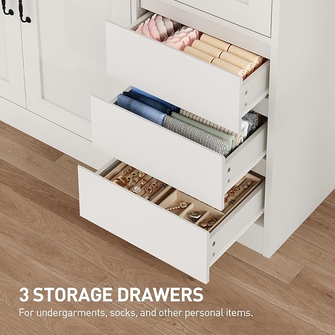 RALGEND Armoire Wardrobe Closet with 3 Drawers, 5 Doors Wardrobe Cabinet for Bedroom, 70.9" Bedroom Armoire with Hanging Rod, Large Capacity Storage Wardrobe Armoire, Clothing Storage Closet, White