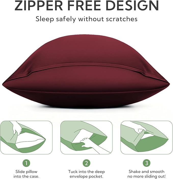 MR&HM Standard Pillow Cases Set of 2, Cooling Pillow Case for Hot Sleepers 20"x26", Breathable & Moisture Wicking, Soft Envelope Pillowcases, Rayon Derived from Bamboo & Polyester Blend (Burgundy)
