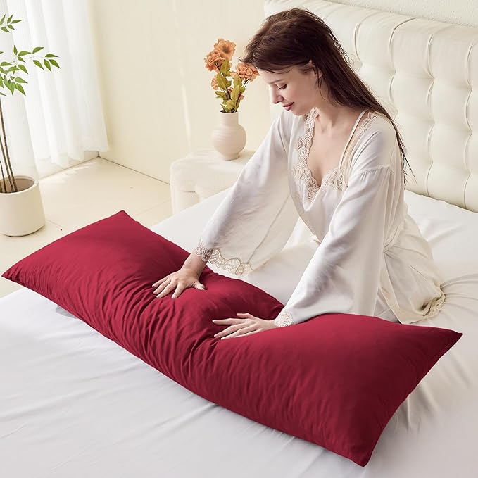 DOWNSTORIA Body Pillow Cover, Ultra Soft Microfiber Long Pillowcase, Envelope Closure Large Pillow Cases 20x54 inch (Burgundy Red)