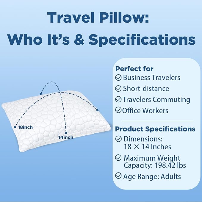 Cooling Pillow Camping Size 1 Pack, Adjustable Bed Pillows for Sleeping, Small Shredded Memory Foam Pillow for Backpacking Hiking, Airplane, Medium Firm Camping Travel Pillow with Washable Cover
