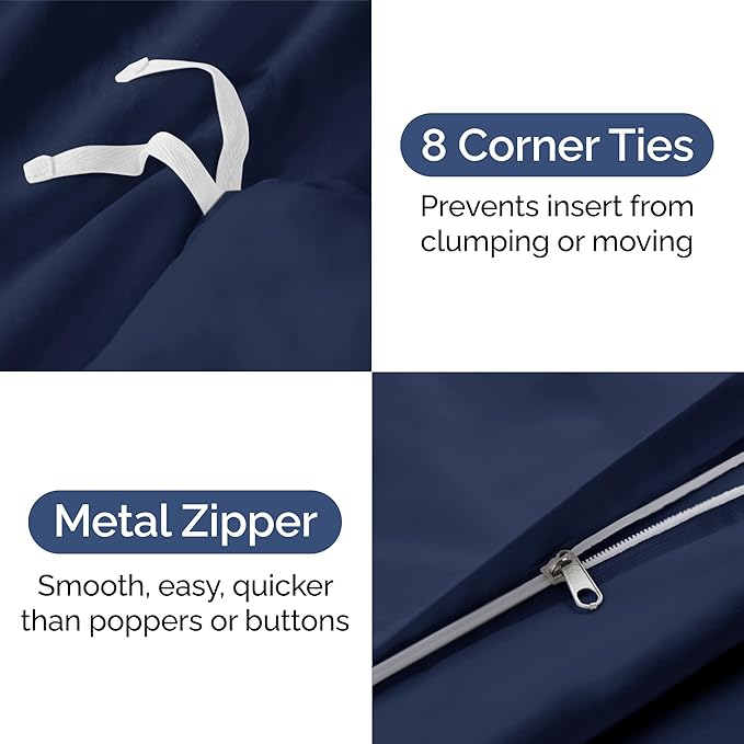 Duvet Cover Queen Size Set - Extra Soft Queen Duvet Cover 90" x 90" with 2 Pillow Shams - Hotel Luxury, Easy Care & Fade Free w/Zipper Closures & Ties - All Season, Comfy and Breathable (Navy Blue)