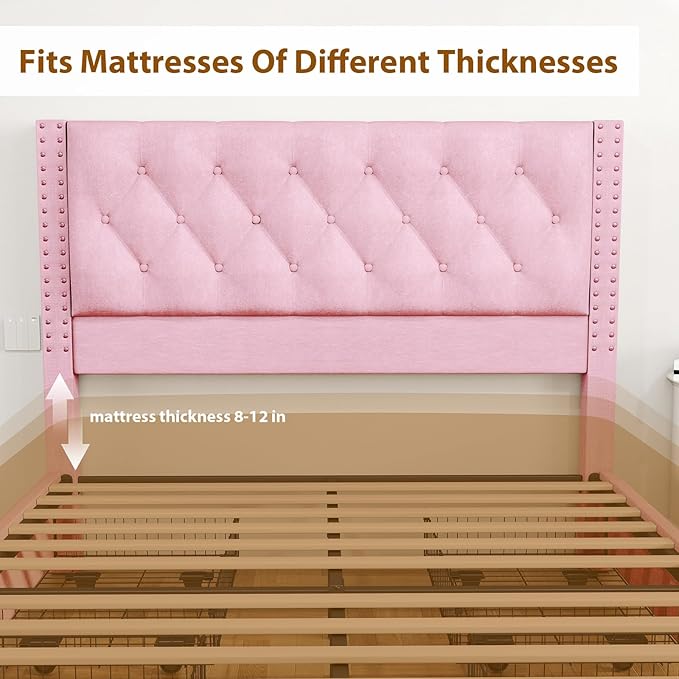 EVLIQUIL Bed Frame Queen Size with 4 Storage Drawers, Upholstered Headboard & Frame, Sturdy Metal Frame & Wood Slats, Platform Bed Frame No Box Spring Needed, Easy Assembly, Pink