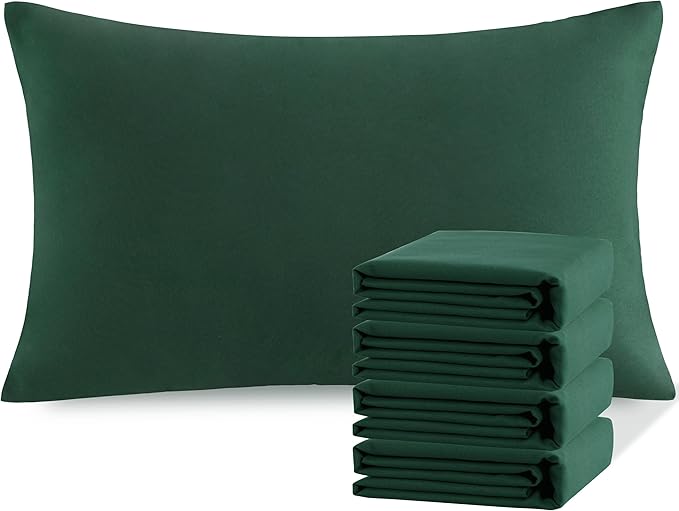 NTBAY Queen Pillowcase Set - 4 Pack Brushed Microfiber 20x30 Pillowcases - Soft, Wrinkle-Free, Fade-Resistant, Stain-Resistant, Dark Green Pillowcases with Envelope Closure - 20x30 Inches, Dark Green