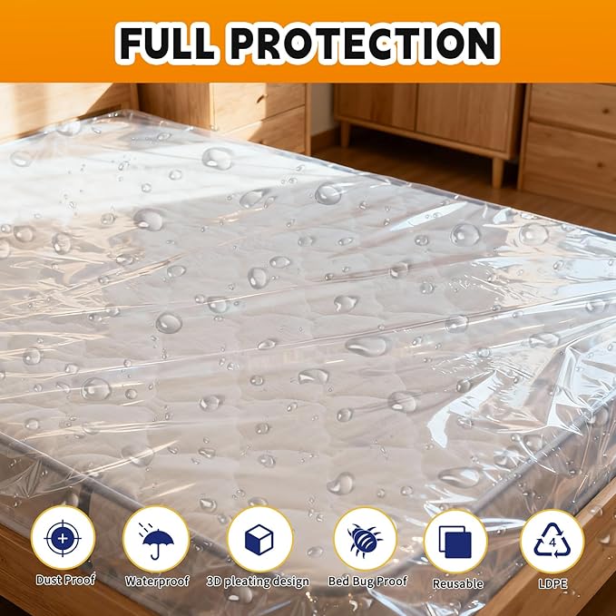 TopSoon 2PK Clear Plastic Mattress Bag - Moving & Storage Cover for Mattress or Box Spring - Heavy-Duty Disposal Supplies (4mil, Full)
