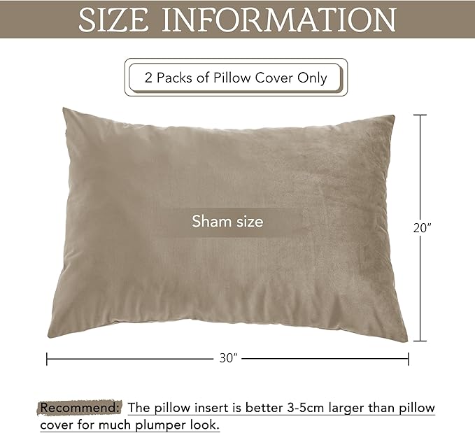 StangH Soft Velvet Pillowcase Bed Pillow Cover for Hair and Skin, Queen Size (Camel Beige, 20 x 30 inches) Set of 2, Luxury Warm Pillow Cover with Hidden Zipper