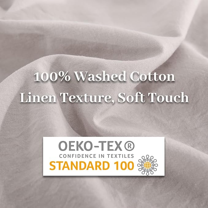 NEXHOME PRO Duvet Cover Queen Size, 100% Washed Cotton Orgnic Linen Like Textured Breathable Durable Comfy, 3 PCs Home Bedding Set