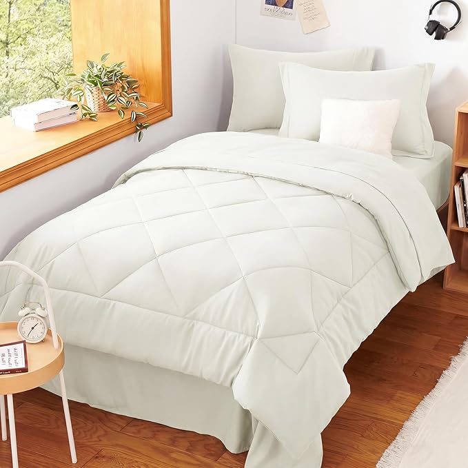 CozyLux Twin XL Comforter Set Ivory - 5 Pieces Twin Extra Long Bed in a Bag for College Dorm, All Season Bedding Set for Girls and Boys, Soft Bed Set with Comforter, Sheets, Pillowcase & Sham