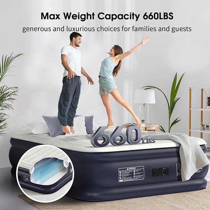 VOSSER Air Mattress Full with Built in Pump,18''Inflatable Mattress of Upgraded Vertical Beams,Self Inflatable/Deflation Blow Up Mattress in 3 Mins,Flocked Top Airbed with Carry Bag for Home, Camping