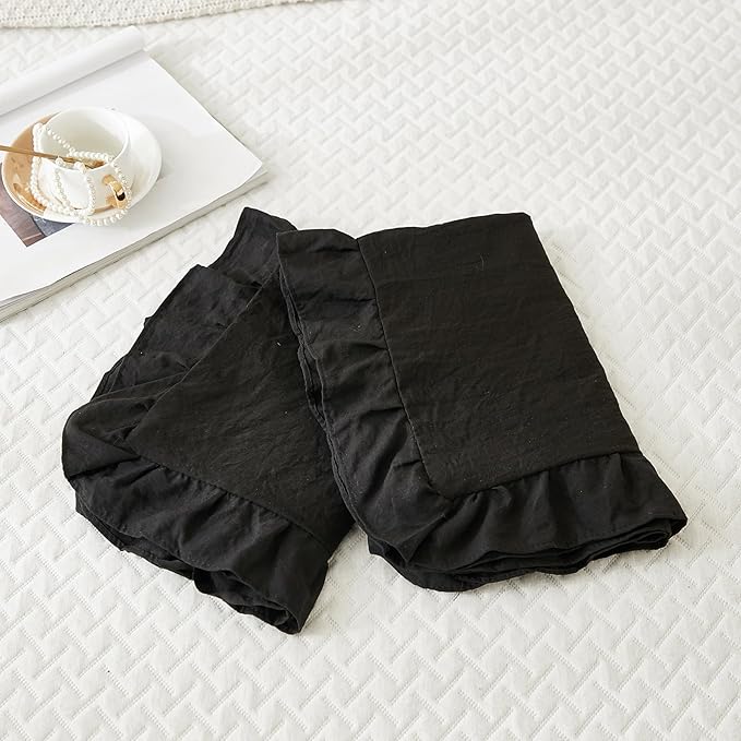 Black Pillowcases King Pillowcases Ruffled Pillow Shams Set of 2 Cute Pillowcases Solid Ruffled Fringe Design Shabby Chic 2 Pack (King (20''x36''), Black)