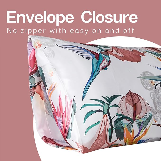 MR&HM Satin Pillowcase for Hair and Skin, Silk Satin Pillowcase 2 Pack, Queen Size Pillow Cases Set of 2, Silky Pillow Cover with Envelope Closure (20x30, Floral Bird)