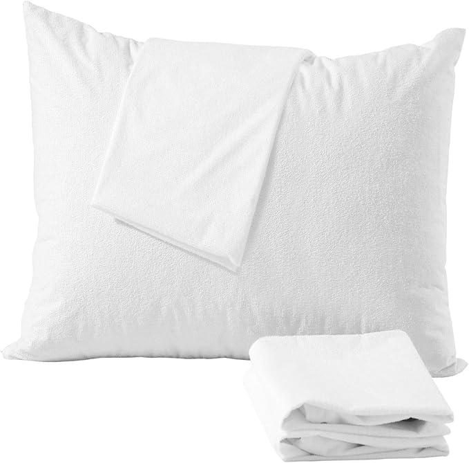 Niagara Waterproof Pillow Protectors Queen 4 Pack Cotton Terry 100% Waterproof Cooling Zippered Cotton White T Pillow Encasement Washable Long Life Soft Breathable