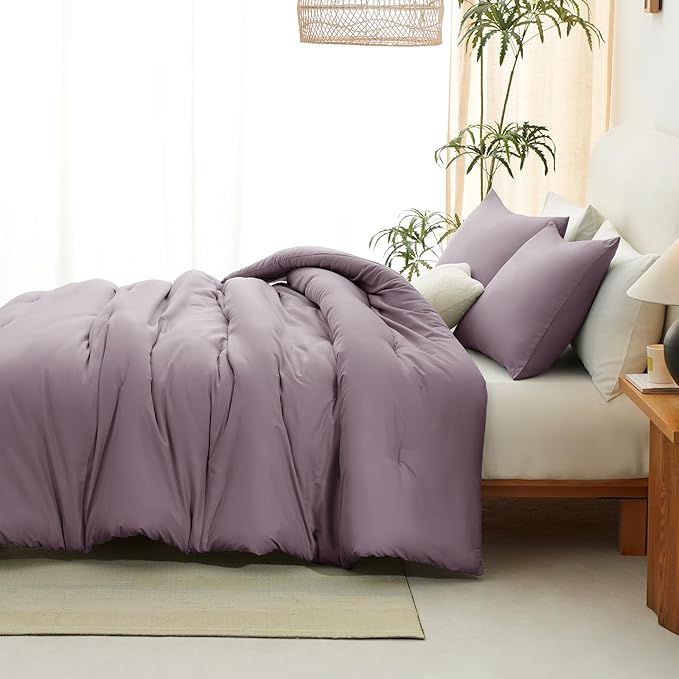 CozyLux Oversized King Comforter Set Dusty Purple, 3 Pieces 120x98 Solid Breathable Bedding Sets, Grayish Purple Luxury Soft Lightweight Bed Set with Down Alternative Comforter and 2 Pillowcases