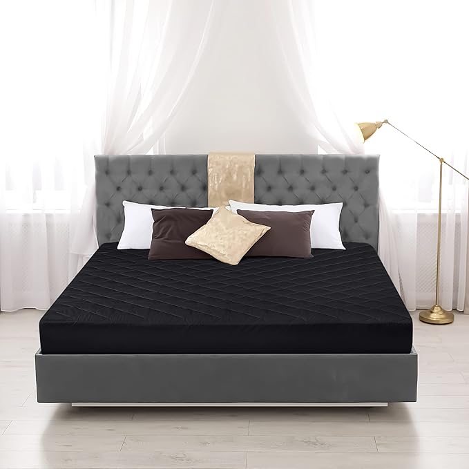 Utopia Bedding Quilted Fitted Mattress Pad, Queen Size, Elastic Fitted Mattress Topper Protector and Cover with Deep Pocket Stretches up to 16 Inches, Machine Washable (Black)