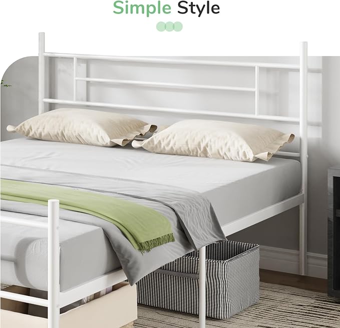 Novilla Metal Queen Bed Frame with Headboard and Footboard, 14 Inch Platform Bed Frame with Storage No Box Spring Needed, Strong Metal Slats Support, White