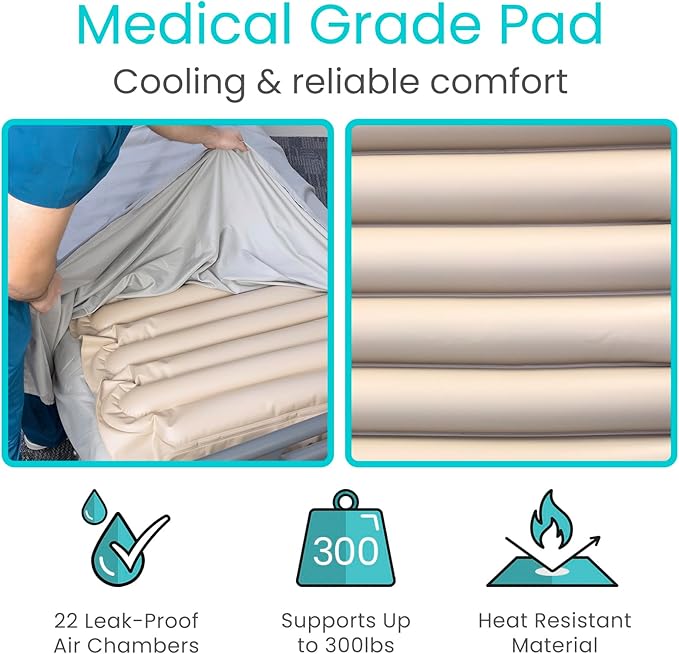 Vive Alternating Air Pressure Mattress Pad Replacement - The Original Bed Sore Prevention Solution - Hospital & Home Mattress Topper - Includes Waterproof Inflatable Ulcer Cushion Pad, Heat Resistant