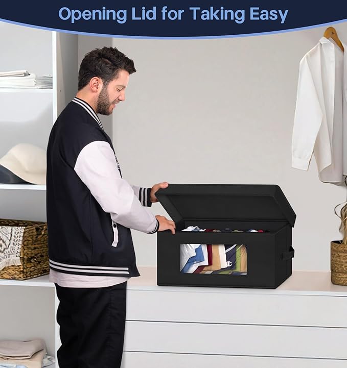 SLEEPING LAMB Stackable Hat Organzier for Baseball Caps, 2 PCS Hat Storage Boxes for Closet Hold 30 Caps with Cardboard, Black
