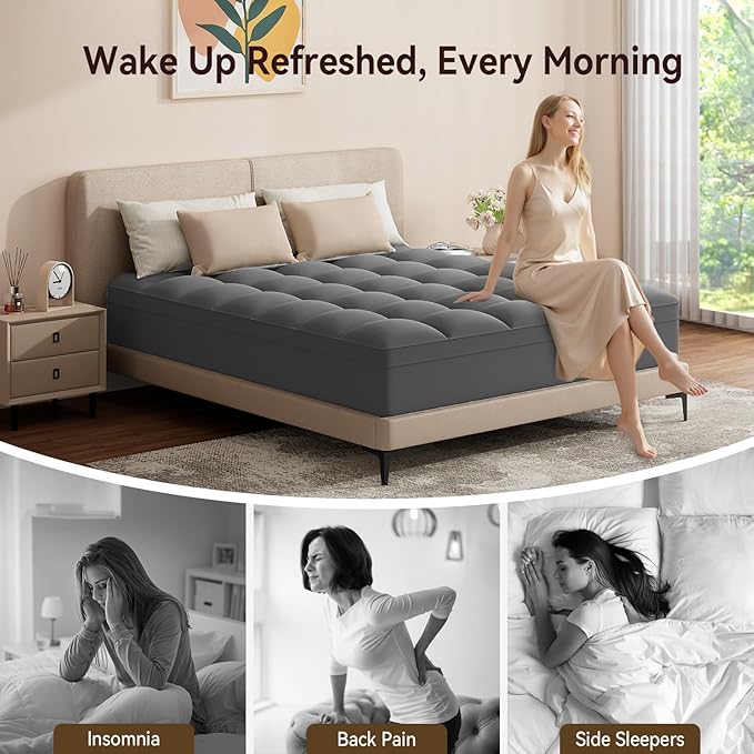 ABENE Mattress Topper for Back Pain Relief, Extra Thick Mattress Pad Pillowtop, Soft Mattress Protector Cover with 8"-21" Deep Pocket, Overfilled Down Alternative Filling (Gray, California King)