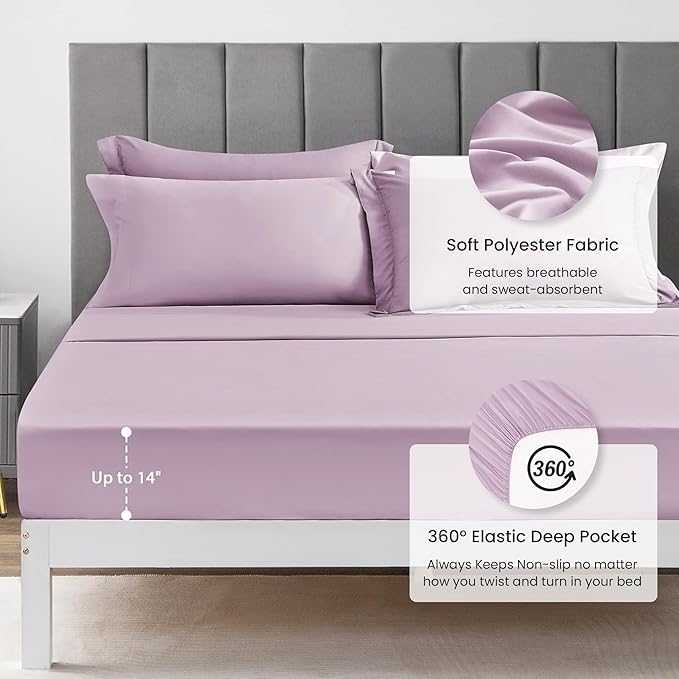 Love's cabin Twin Comforter Set Light Purple, 5 Pieces Twin Bed in a Bag, All Season Bedding Sets with 1 Comforter, 1 Flat Sheet, 1 Fitted Sheet, 1 Pillowcase and 1 Pillow Sham | Soft, Breathable, Lightweight, Comfortable