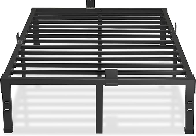 MAF 12 Inch Queen Bed Frames with Mattress Slide Stopper Black Heavy Duty Metal Platform Bed Frame Steel Slat Support, No Box Spring Needed, Noise Free, Easy Assembly