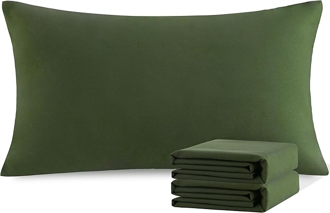 NTBAY King Pillowcase Set - 2 Pack Brushed Microfiber 20x40 Pillowcases - Soft, Wrinkle-Free, Fade-Resistant, Stain-Resistant, Olive Green Pillowcases with Envelope Closure - 20x40 Inches, Olive Green