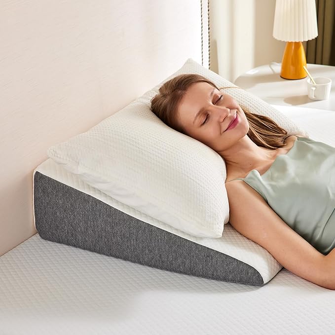 Sweetcrispy 7.5 Inch Wedge Pillow, Body Pillow for Snoring, Sleep Apnea, Neck Pain Relief, Post Surgery, Sleeping Comfort, White & Gray
