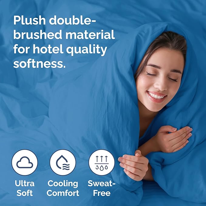 Duvet Cover Full Size Set - Extra Soft Full Duvet Cover 80" x 90" with 2 Pillow Shams - Hotel Luxury, Easy Care & Fade Free w/ Zipper Closures & Ties - All Season, Comfy and Breathable (Denim Blue)