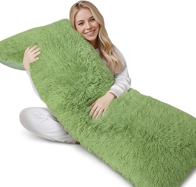 ZonLi Fluffy Body Pillow, Full Body Pillows for Adults, Long Pillow for Sleeping with Removable Cover and Adjustable Filling for Side Sleeper & Pregnancy, Large and Firm, Machine Washable (Sage Green)