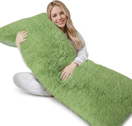 ZonLi Fluffy Body Pillow, Full Body Pillows for Adults, Long Pillow for Sleeping with Removable Cover and Adjustable Filling for Side Sleeper & Pregnancy, Large and Firm, Machine Washable (Sage Green)
