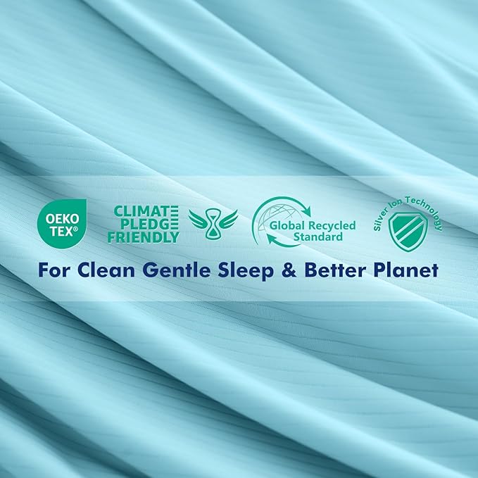 Elegear Cooling Pillow Cases for Hot Sleepers, Clean Fabric Silver Infused Cooling Pillowcase Q-Max>0.5, Soft Silky Pillowcases for Hair & Skin, Summer Zipper Pillowcase Cover Set of 2-Queen, Blue