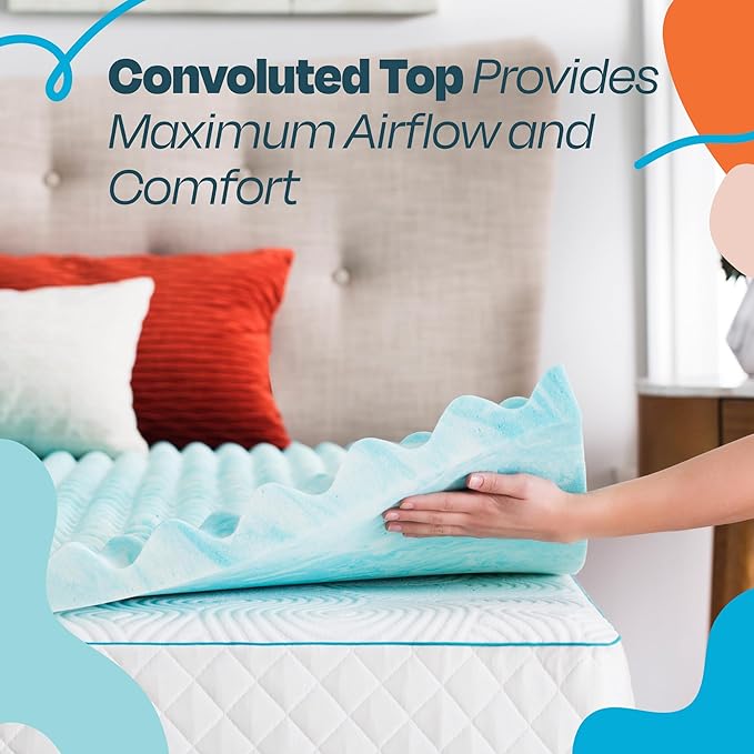 Linenspa 3 Inch Gel Memory Foam Mattress Topper – Egg Crate Style, Reversible for two feels – Promotes Airflow & Relieves Pressure Points – California King