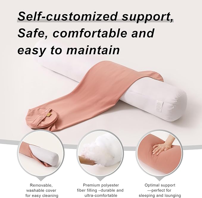 Body Pillow for Adults,Long Round Pillow,Big Cylindrical Pillow,Large Full Bolster Pillows for Side Sleepers (Blush Pink, 59"*7.87")