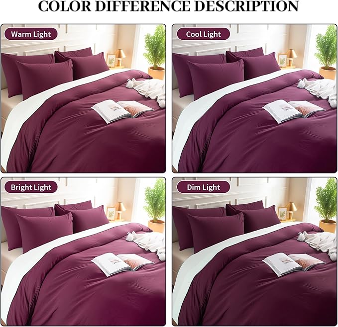NEXHOME PRO 100% Washed Cotton Duvet Cover King Size, Ogranic Natural Linen Feel Breathable Bedding Set with Zipper Closure, 3 Pieces Duvet Cover Set Wine (No Comfortert) 10490