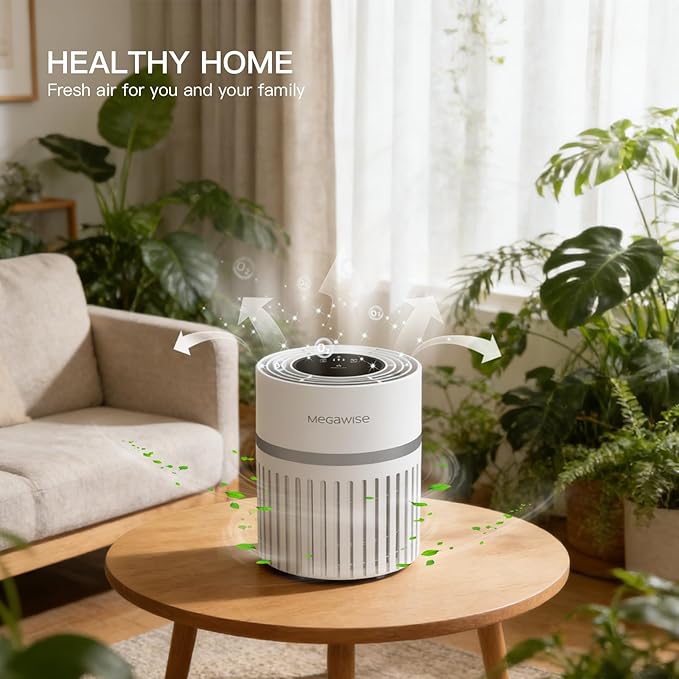 MEGAWISE Air Purifier for Large Rooms Up to 1076 ft², H13 True HEPA Filter, 99.97% 0.3 Micron Filtration, 25dB Quiet, CARB Certified Ozone Free, Portable Air Cleaner for Pets, Bedroom, Office