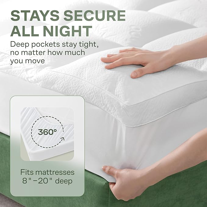 Extra-Thick 2 Inch King Size Mattress Topper - Ultra Plush & Soft Viscose Derived from Bamboo Mattress Pad, Naturally Cooling & Perfect for Full Body Support, Snow White