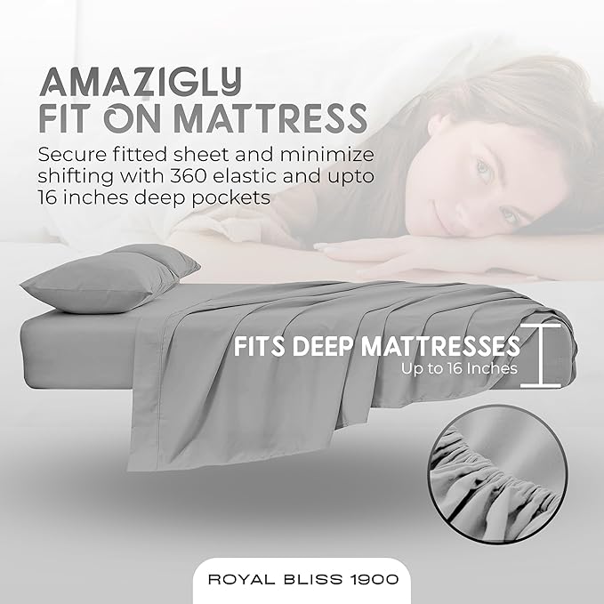 Split King Sheets Set with 2 Twin XL Fitted Sheet - 5 Piece Bedding - Wrinkle Free, Fade Resistant, Double Brushed Microfiber - Deep Pockets/Easy Fit (Silver)