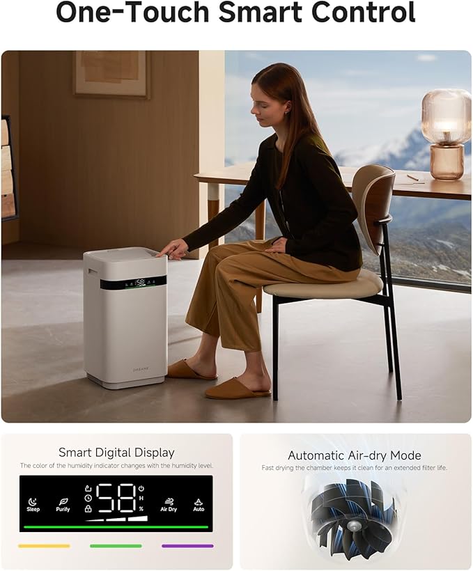 Dreame Mist-Free Humidifier H40, Cool Evaporative Air Humidifier with 3-Stage Purification for Comfotable Air, 6L Easy to Fill & Clean, Suitable for Large Bedroom Plant, Indoor, Home, Quiet Sleep Mode