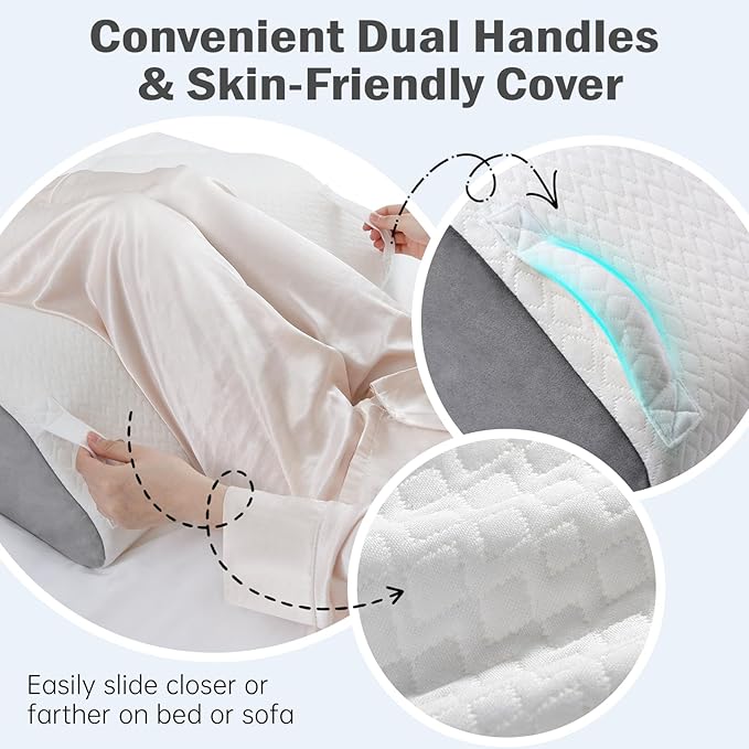Vekkia Knee Pillow for Back Sleeping, 7" Wedge Pillow for Knees & Leg, Versatile Wedge with Dual Handles,Comfortable Support for Post-Surgery, Lower Back&Hip Pain Relief, Blood Circulation, Swelling