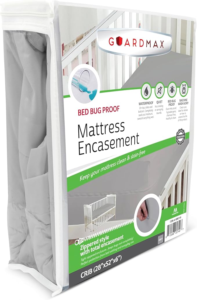 Guardmax Crib Mattress Encasement with Zipper, Waterproof, Bed Bug Proof, and Dust Mite Proof Mattress Protector for Crib Size Bed up to 6" Deep, Zippered All Around Jersey Knitted Mattress Cover