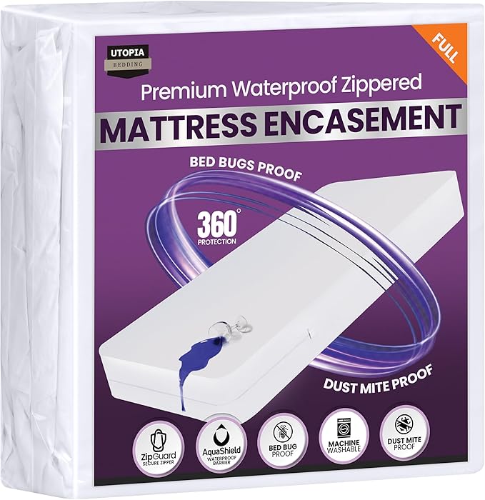 Utopia Bedding Premium Waterproof Bed Bug Mattress Cover (Pack of 2), Full Zippered Mattress Protector, 12 Inches Deep, Dust Mite Proof 6-Sided Mattress Encasement for Bed