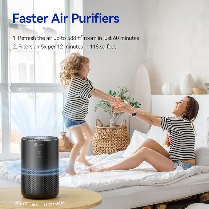 Aucleia Air Purifiers for Bedroom Home with H13 True HEPA Filter, 20dB Quiet Air Cleaner for Pets Hair Dander Odor, Smoke Dust Pollen, Aromatherapy Function, Black
