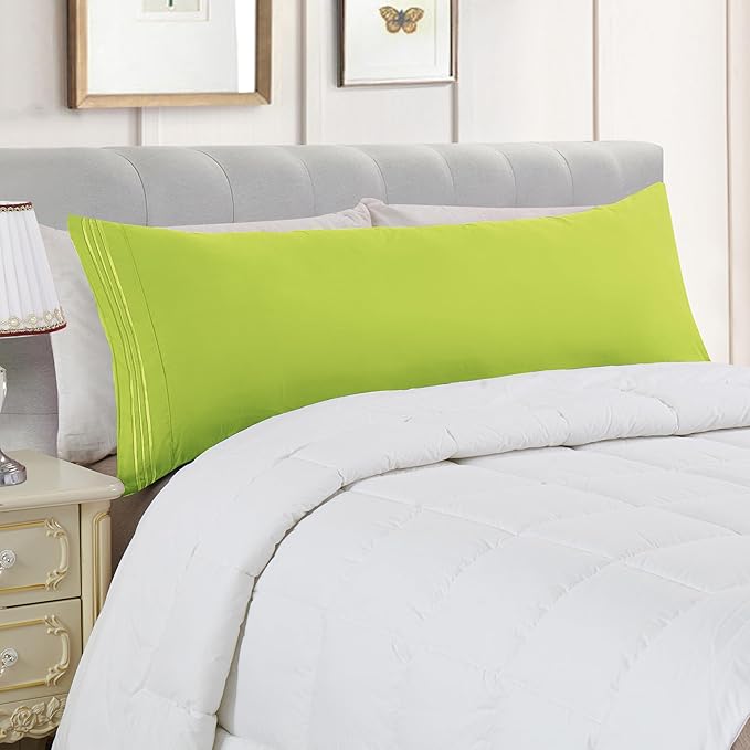 Elegant Comfort Luxury Ultra-Soft 1-Piece Body Pillowcase - 1500 Premium Hotel Quality Microfiber Double Brushed - Wrinkle Resistant, Body Pillowcase Size, Lime
