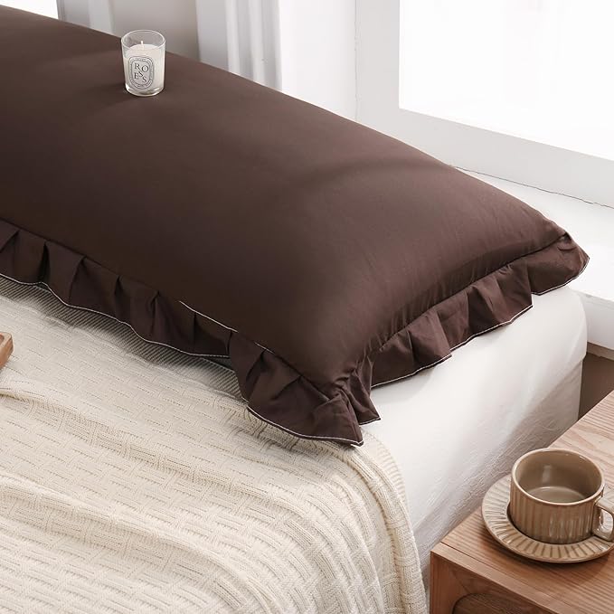 Merryword Dark Brown Pillow Shams Chocolate King Pillowcases Cute Pillow Cover Set of 2 Soft Shabby Chic Ruffled Pillowcases 2 Pack (King (20''x36''), Chocolate)