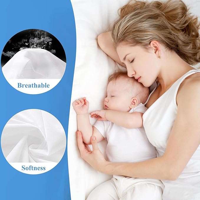 Full Size Waterproof Mattress Protector - Noiseless, Breathable, Machine Washable Fitted Mattress Cover with Deep Pocket up to 5”-21”（White）