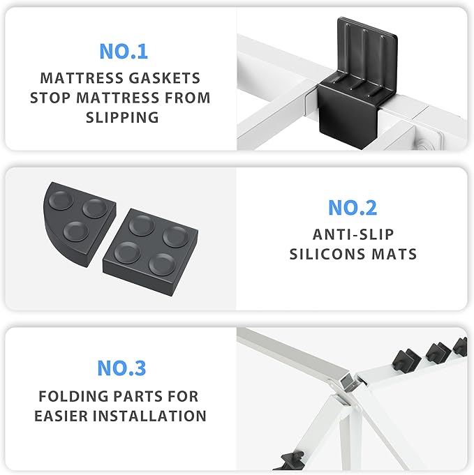 VIPSHOW 20 Inch Full Size White Bed Frame, 3500Lbs Heavy Duty Metal Platform with Round Corner Legs Mattress Slide Stopper, Steel Slat Support No Box Spring Needed, Noise Free, Non-Slip, Easy Assembly