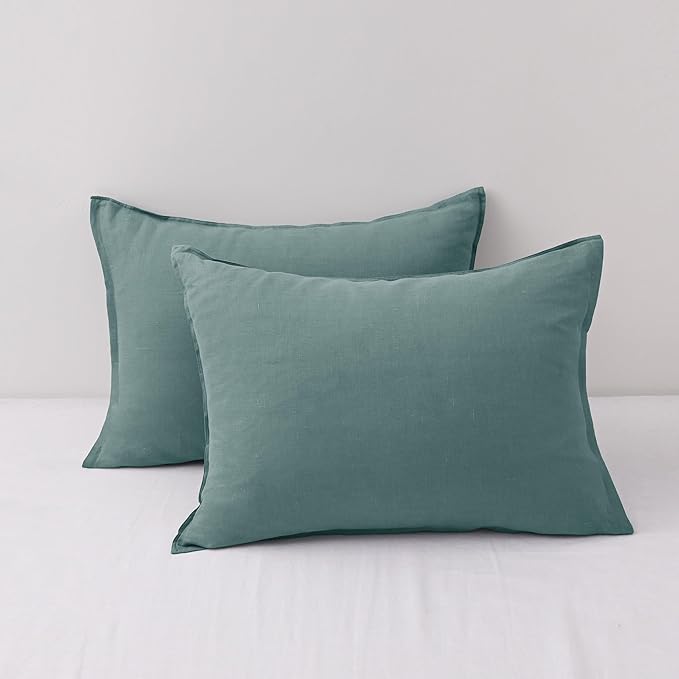CHUFFED Linen Pillow Cases 2 Pack 100% Linen Standard Pillowcases, Breathable and Cooling Washed Pillow Shams with Zipper Closure, 20x26 Inches,Aqua